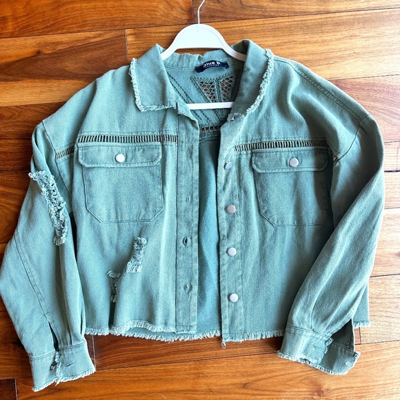 Blue B Seafoam Green Jacket with detailng and fringe - Picture 1 of 3